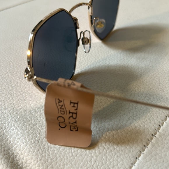 Frye and Co. Gold Frame Sunglasses with Pink Lenses - Picture 2 of 4